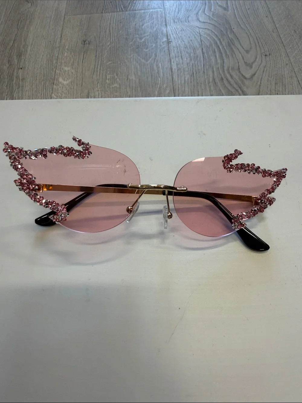 Pink Crystal Flame Rimless Sunglasses - Women's Accessories